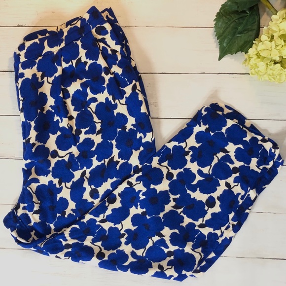 H&M Pants - H&M Women's Size 12 Blue & Cream Floral Trousers